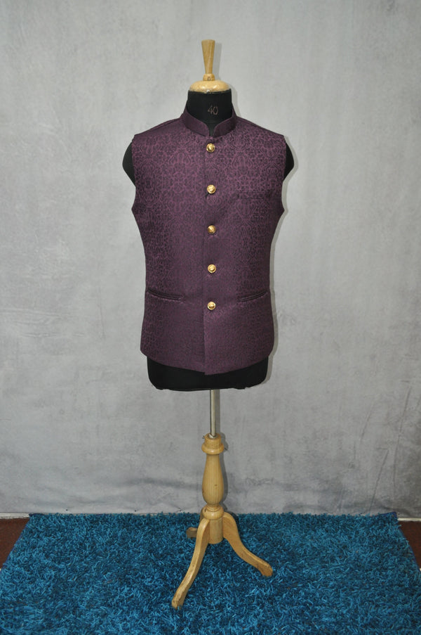 Designer Wine Men's Ethnic Jacket By Suvidha