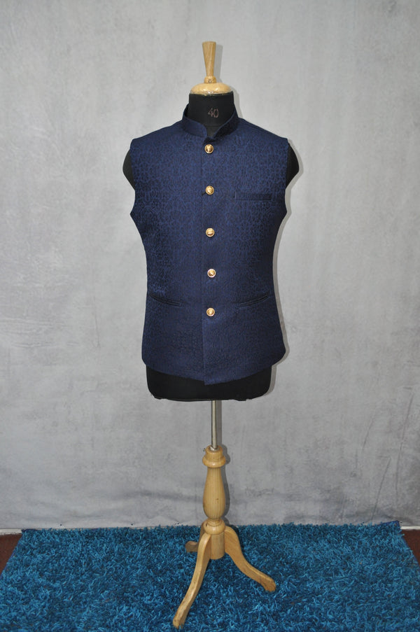 Blue Men's Ethnic Motifs Nehru Jacket