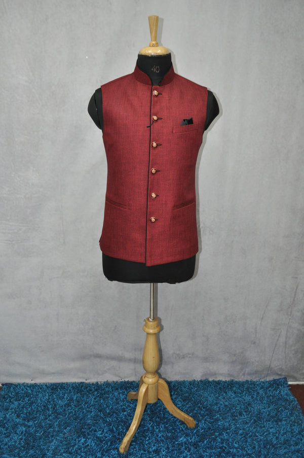 Men's Red Jute Ethnic Jacket By Suvidha