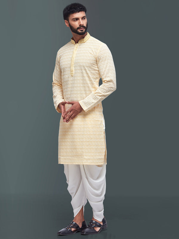 Elegant Cream Embroidered Men Kurta