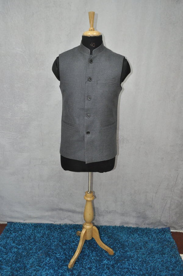 Designer Grey Solid Tailored Ethnic Jacket