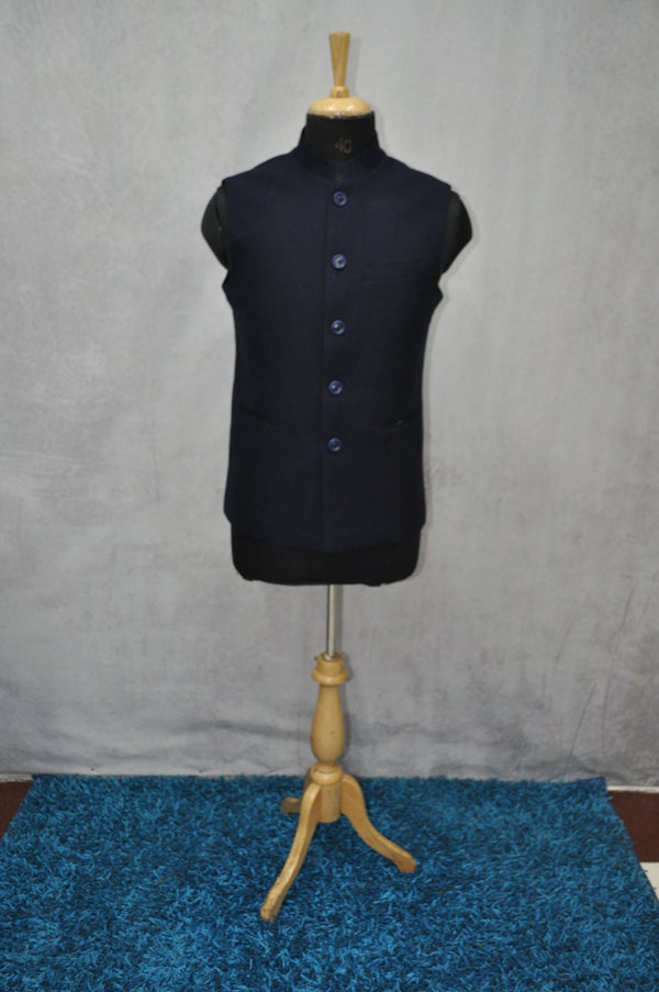 Navy Blue Men's Nehru Jacket By Suvidha