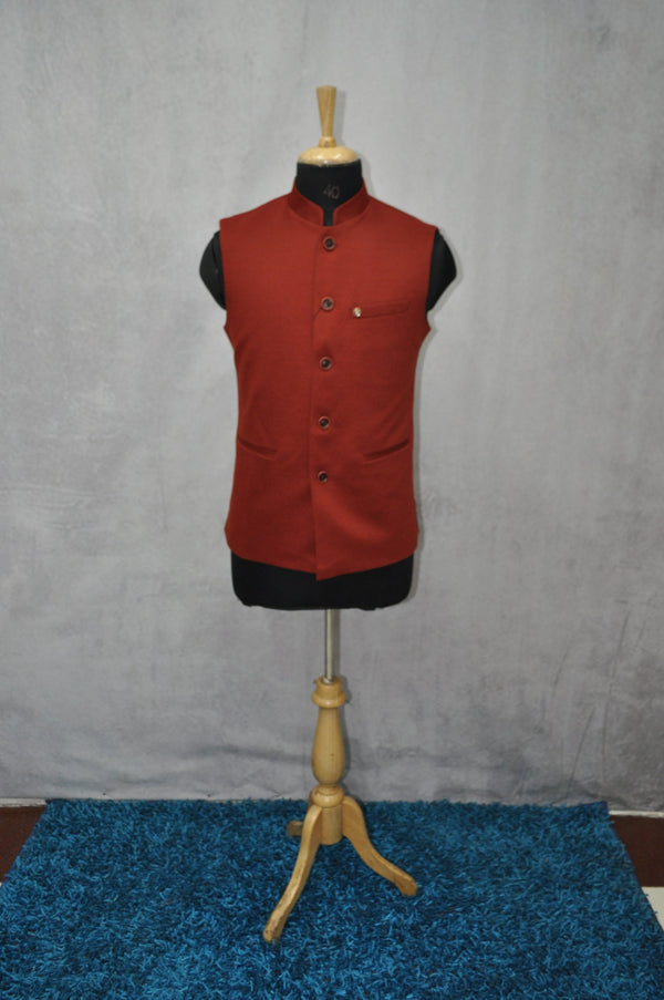 Men's Rust Assorted Nehru Jacket By Suvidha