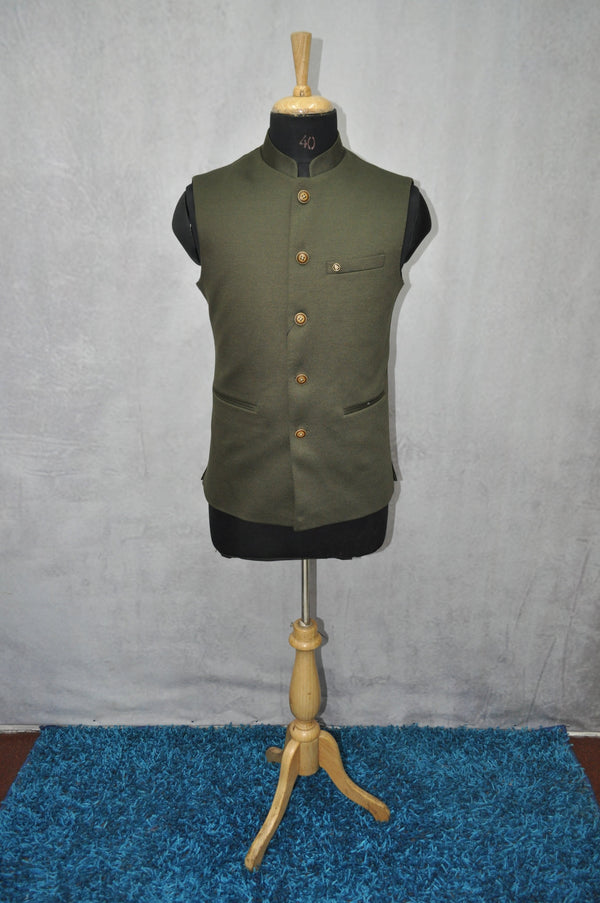 Olive Green Designer Men's Nehru Jacket