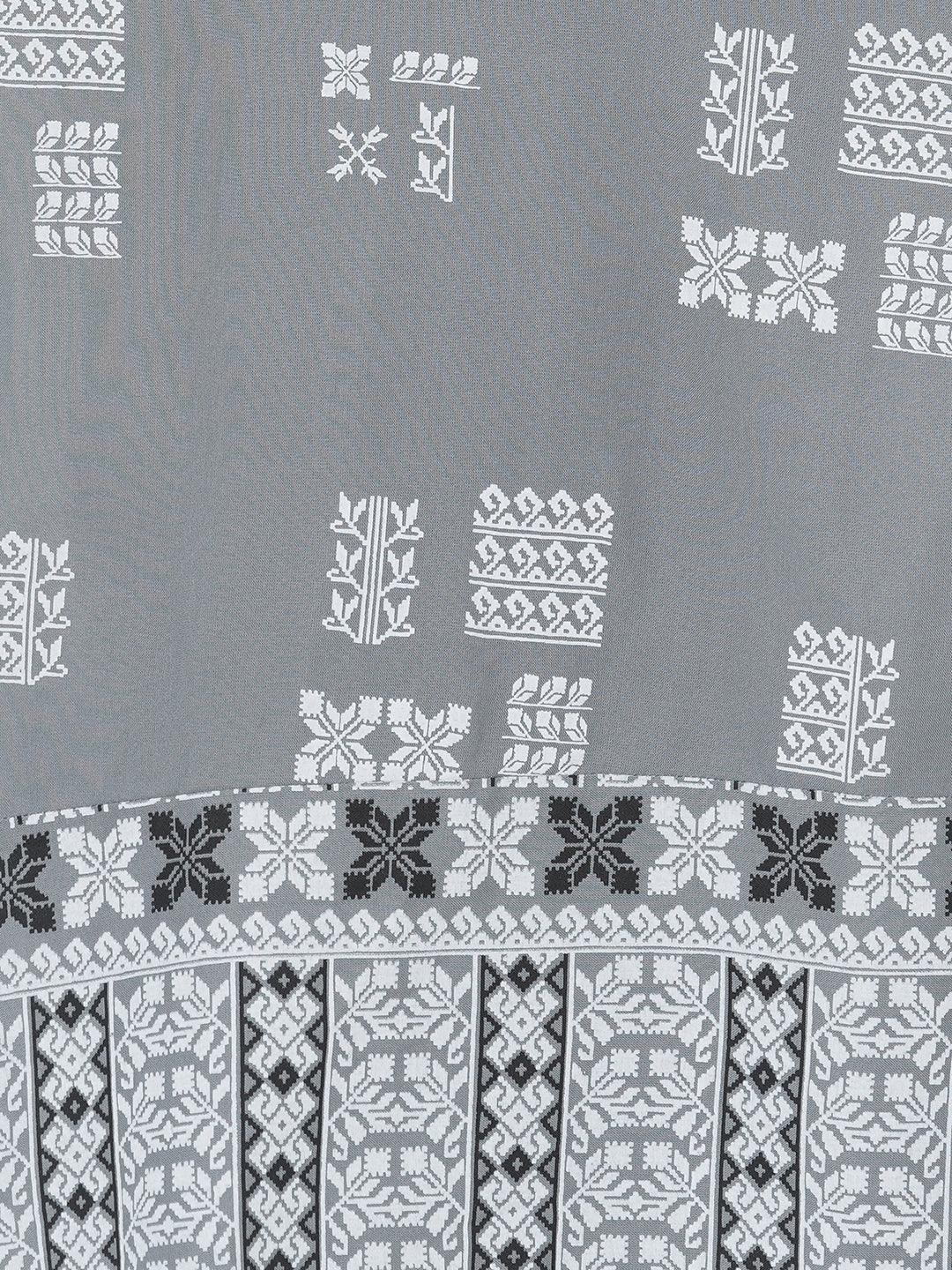 Ethnic Printed Kurta with Ethnic Printed Palazzo - Grey - Indiakreations