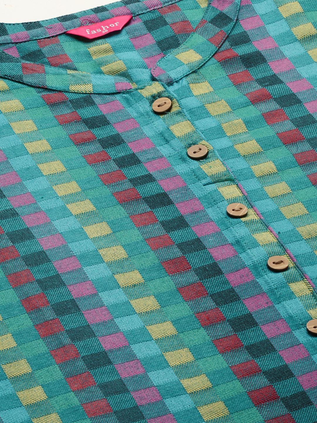 Checks Woven A-Line Kurta - Multi - Indiakreations