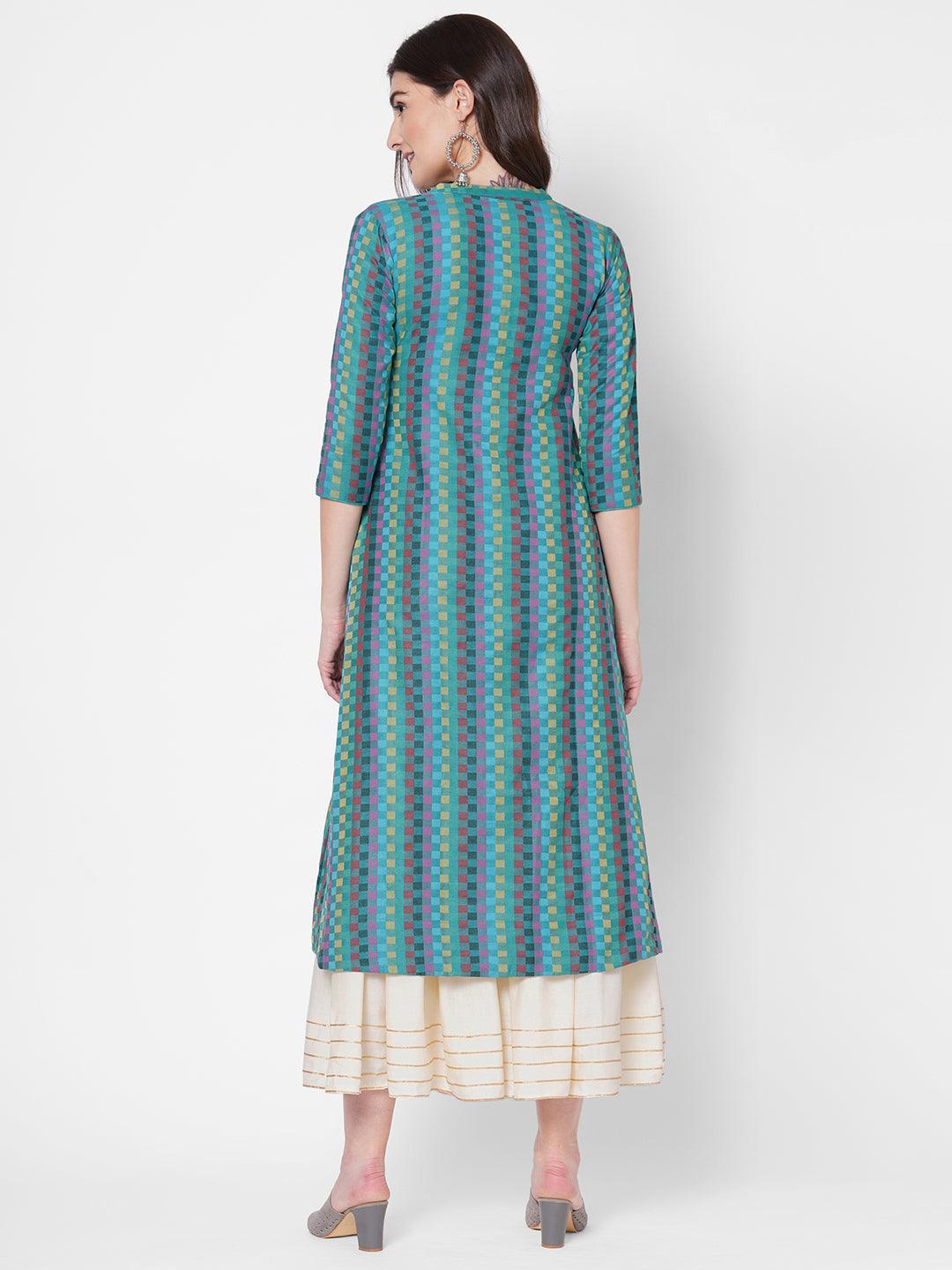 Checks Woven A-Line Kurta - Multi - Indiakreations