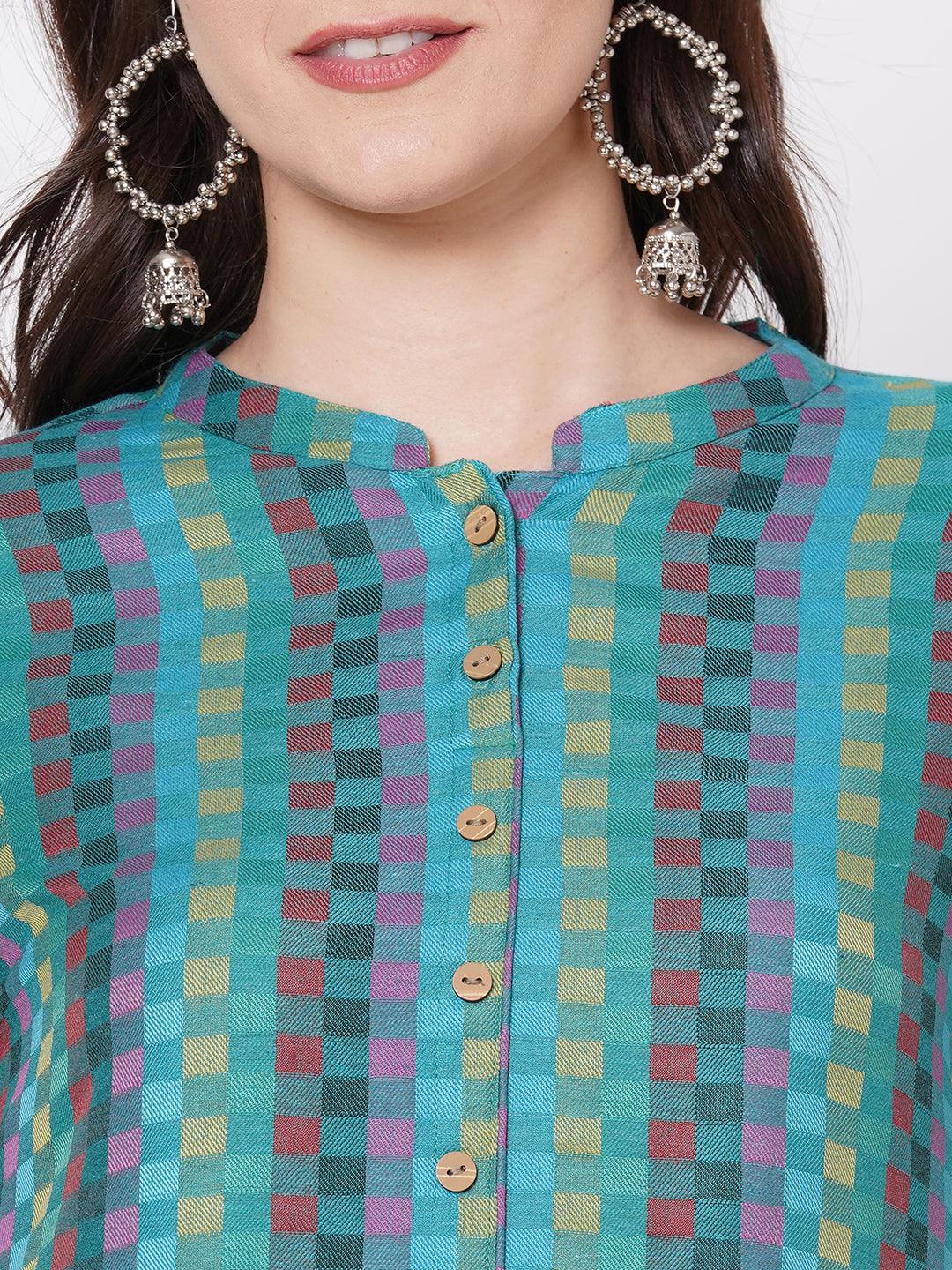 Checks Woven A-Line Kurta - Multi - Indiakreations