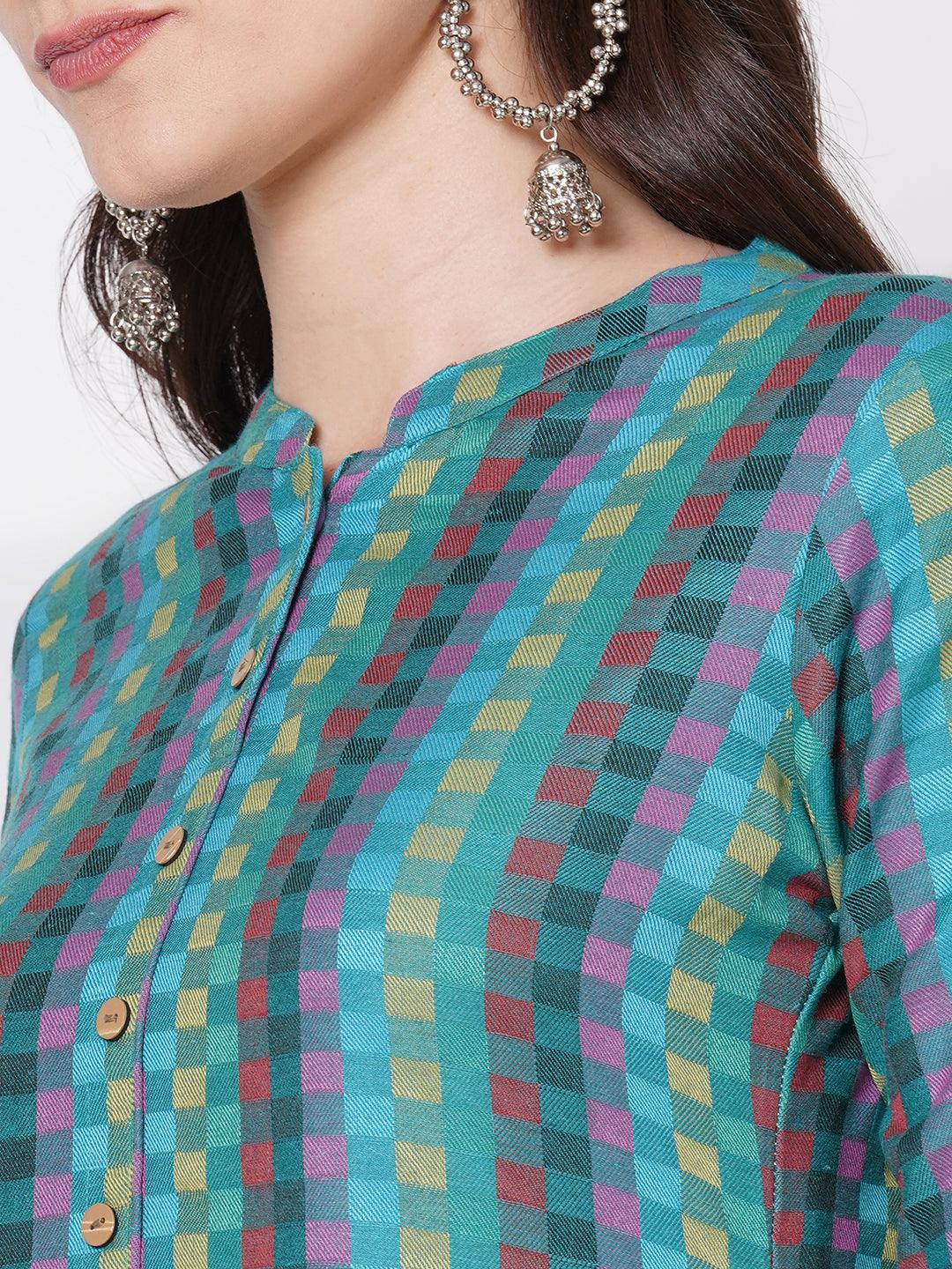 Checks Woven A-Line Kurta - Multi - Indiakreations