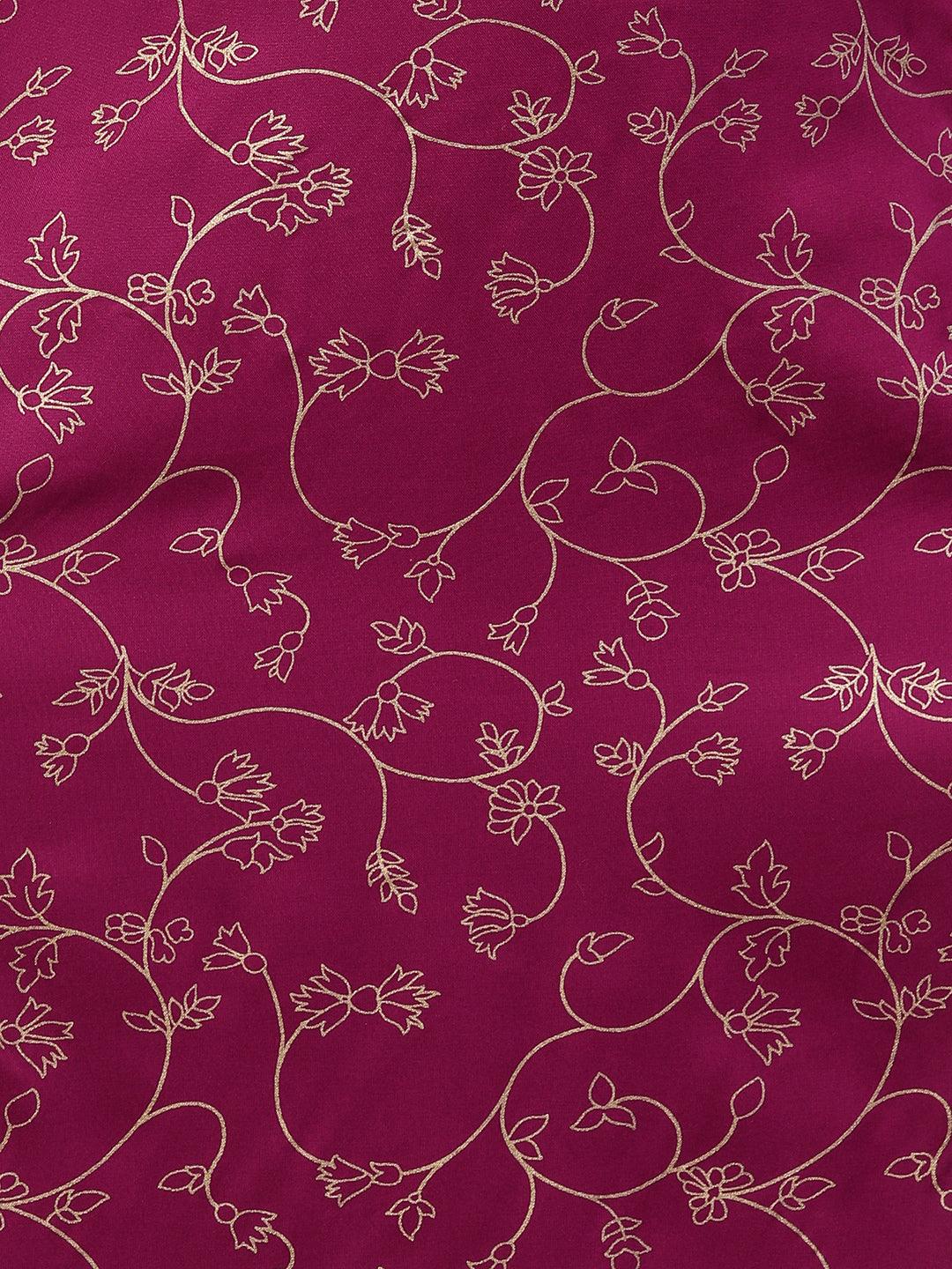 Foil Printed & Hand Embroidered Straight Kurta - Rani Pink - Indiakreations