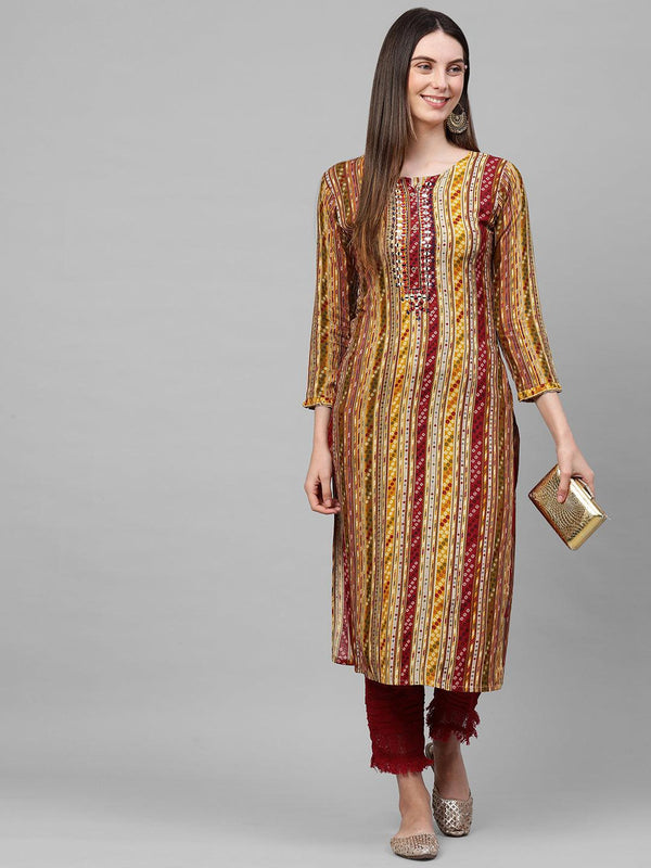 Dense Ethnic Printed & Hand Embellished Kurta - Multi - Indiakreations