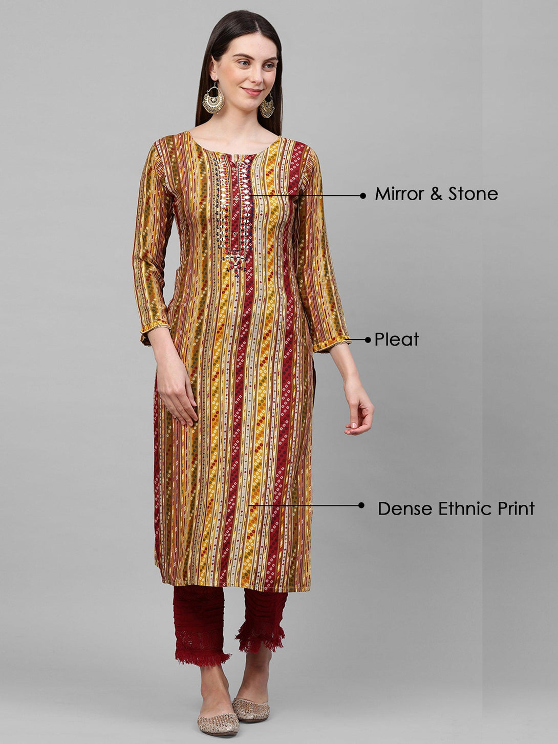 Dense Ethnic Printed & Hand Embellished Kurta - Multi - Indiakreations