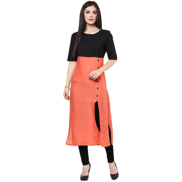 Women's Coral Buttoned Kurti - Pannkh