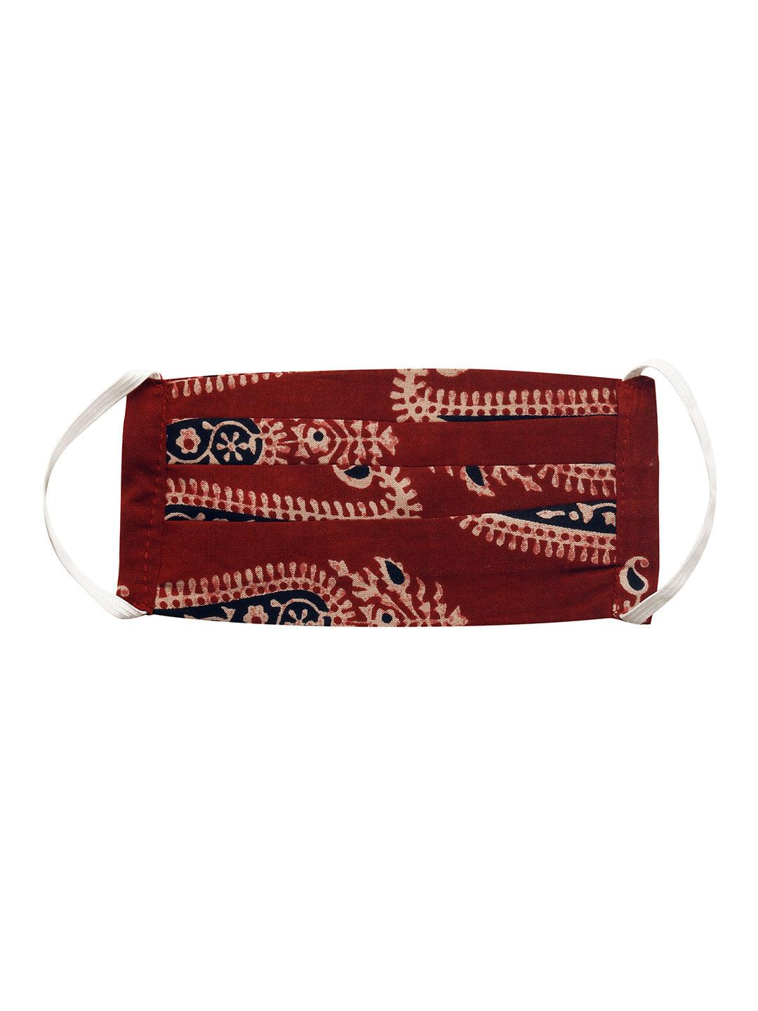 Ethnic Paisley Printed Straight Kurta & Ethnic Printed Pant with 2-Ply Mask – Maroon - Indiakreations