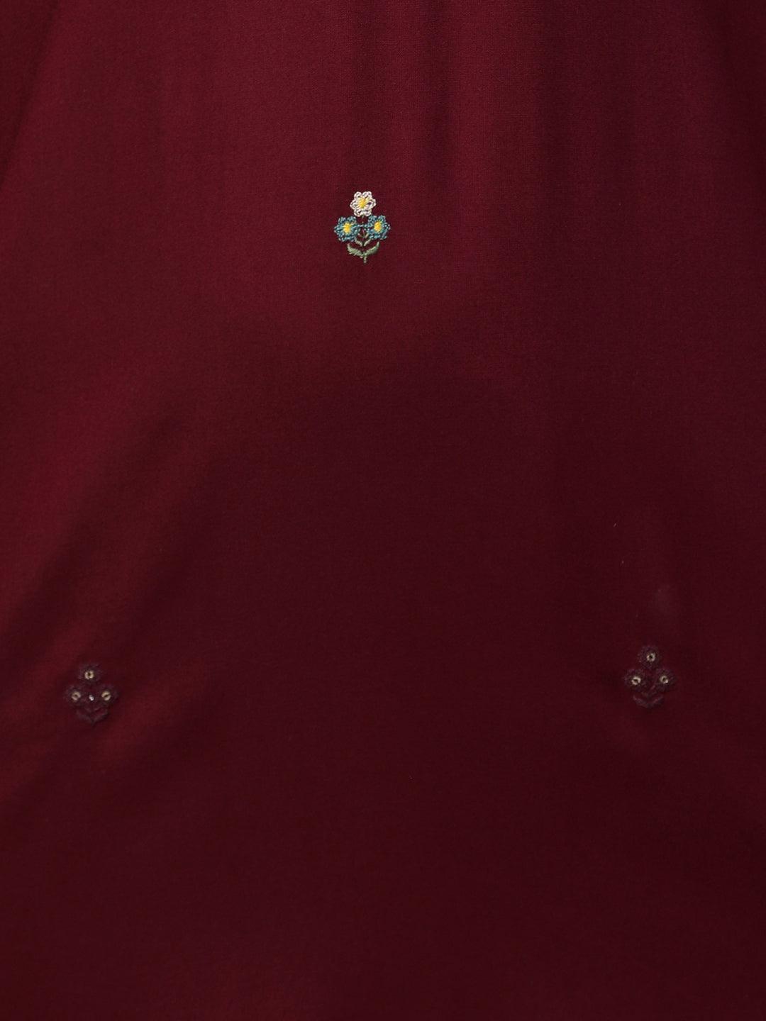 Floral & Sequins Embroidered Straight Kurta - Burgundy - Indiakreations