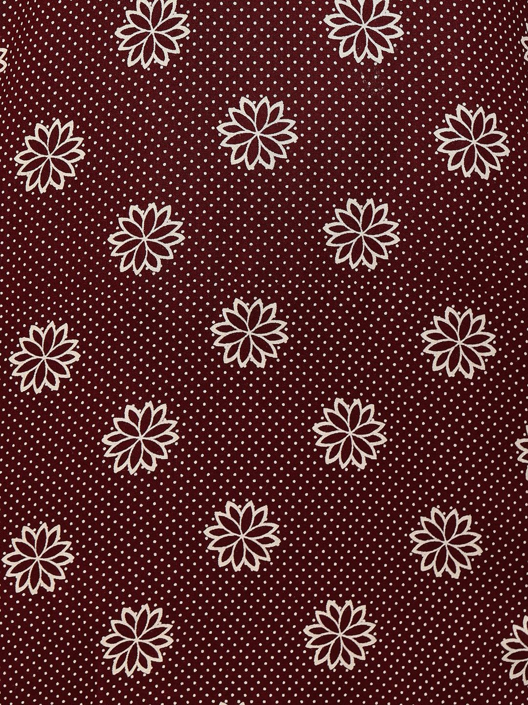 Floral Printed Kurta & Solid Skirt - Maroon - Indiakreations