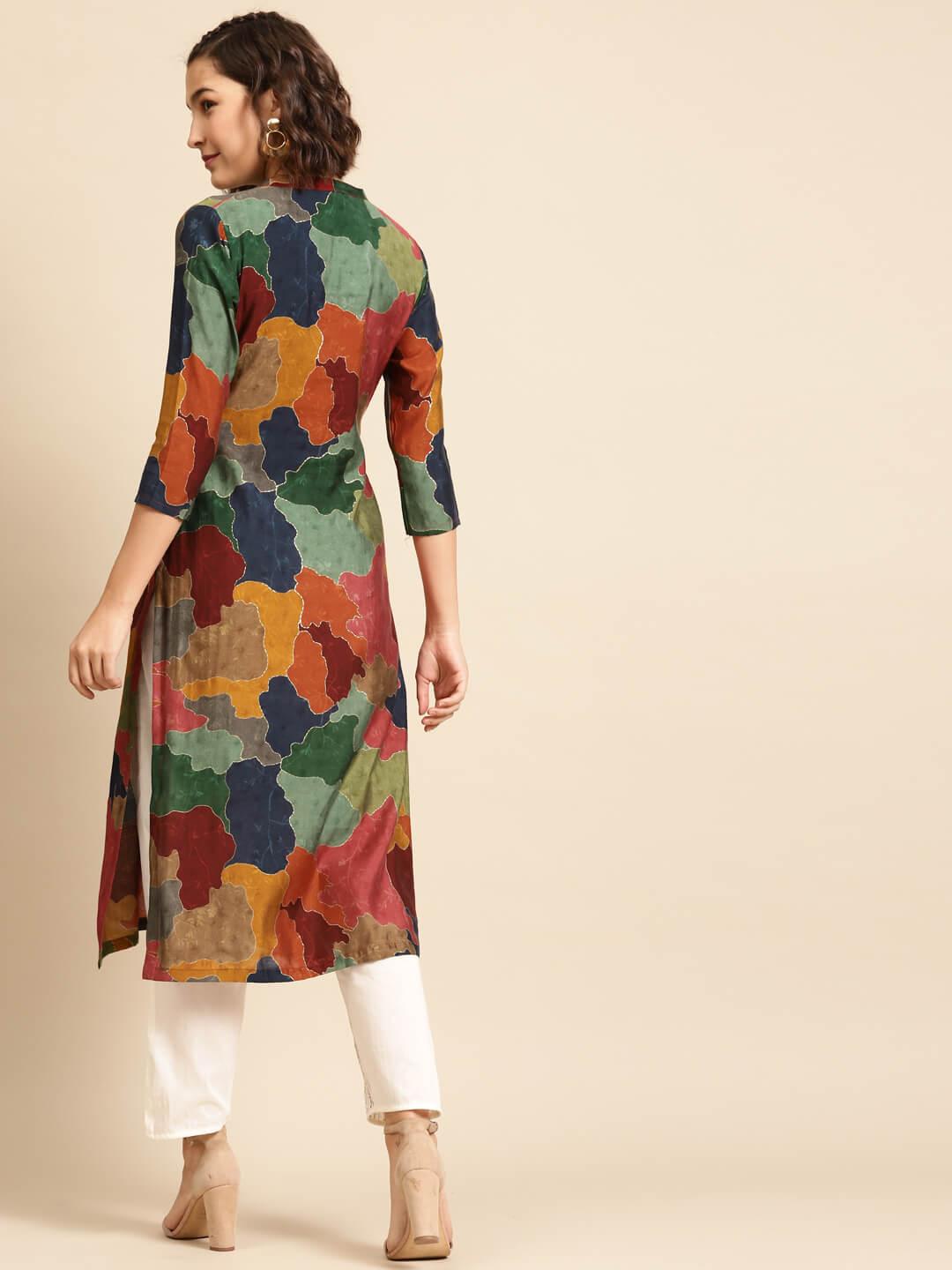 Colorful Printed & Embellished Straight Kurta – Multi - Indiakreations