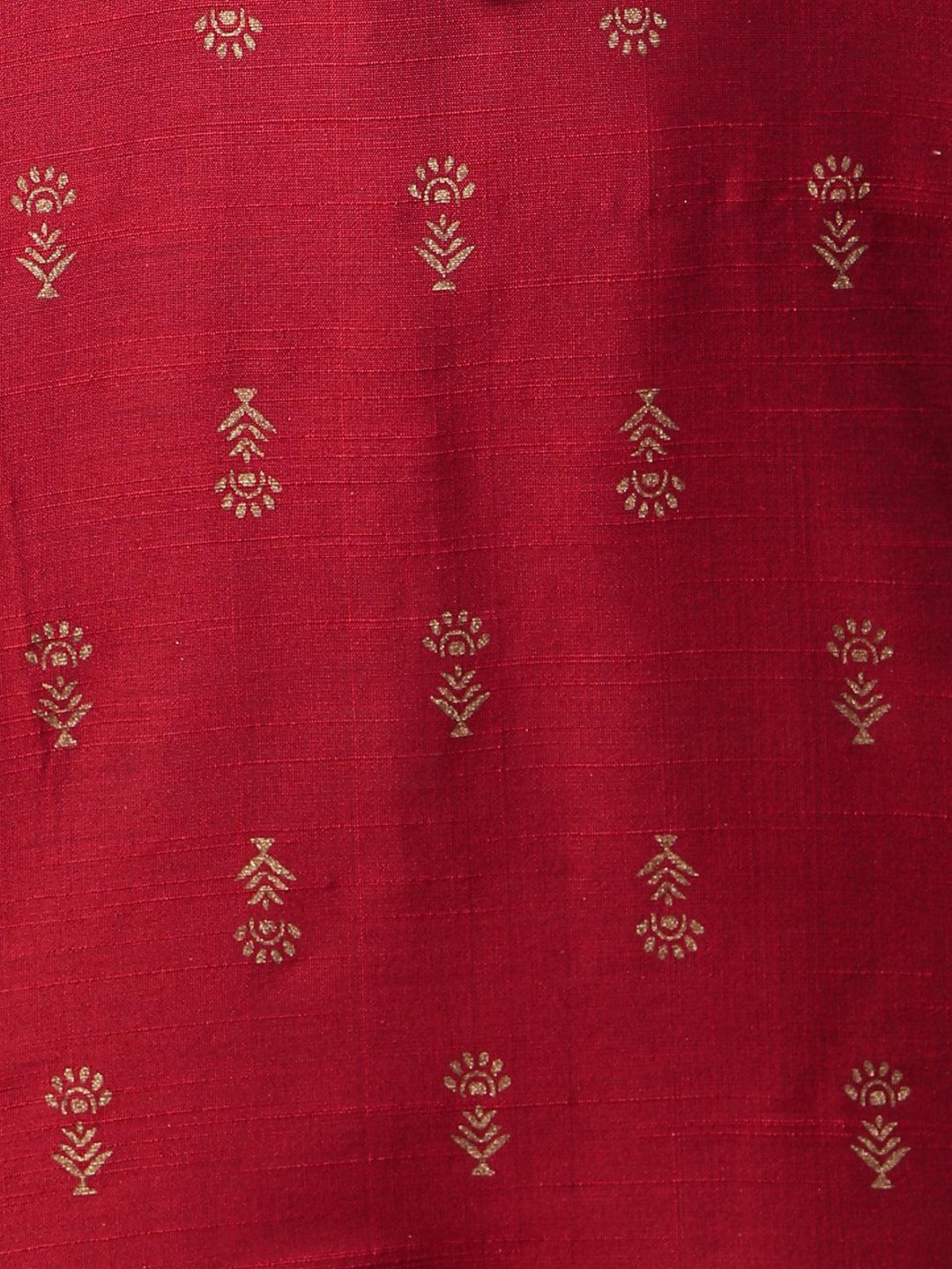 Ethnic Foil Printed & Gota Embroidered Kurta - Maroon - Indiakreations