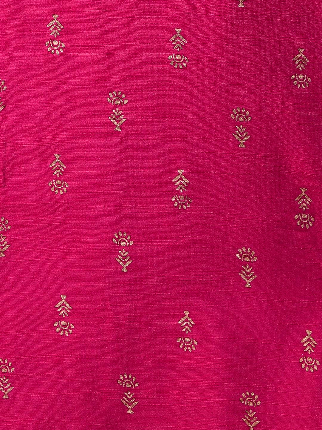 Ethnic Foil Printed & Gota Embroidered Kurta - Magenta Pink - Indiakreations