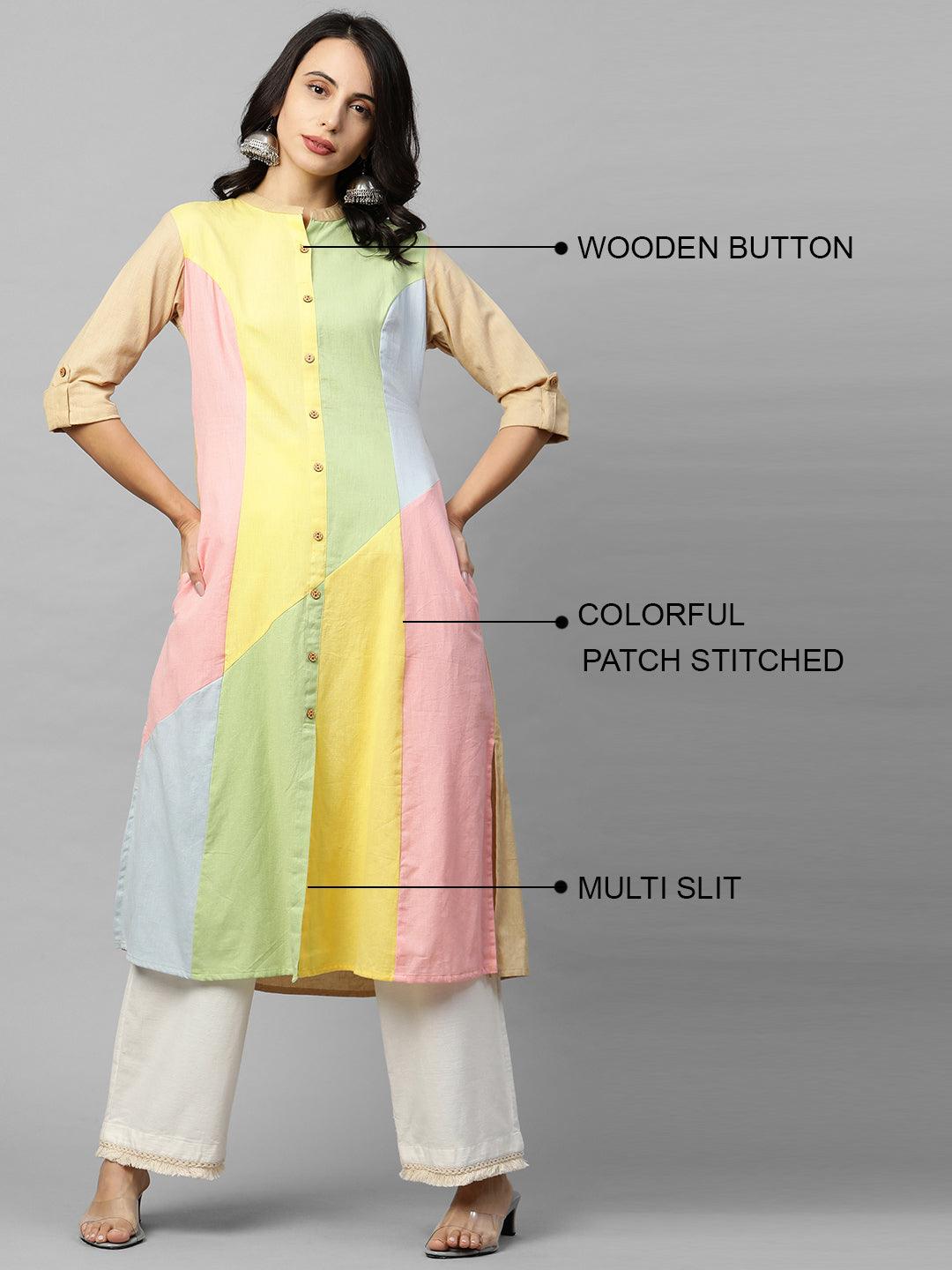 Colorful Patch Work A-Line Kurta - Multi - Indiakreations