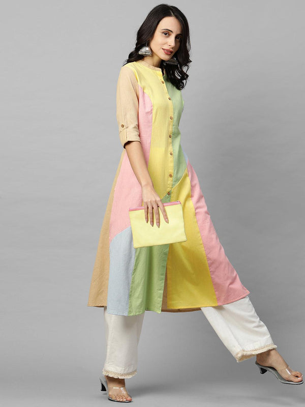 Colorful Patch Work A-Line Kurta - Multi - Indiakreations