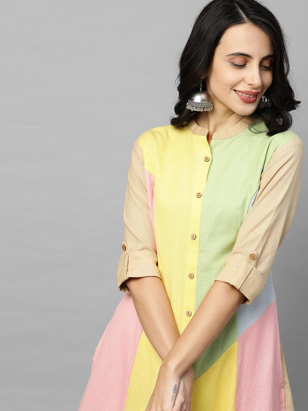 Colorful Patch Work A-Line Kurta - Multi - Indiakreations