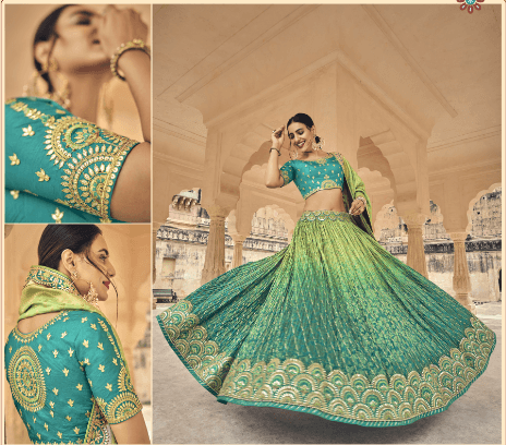Beautiful Designer Wedding Wear Lehenga Choli In Green - Indiakreations