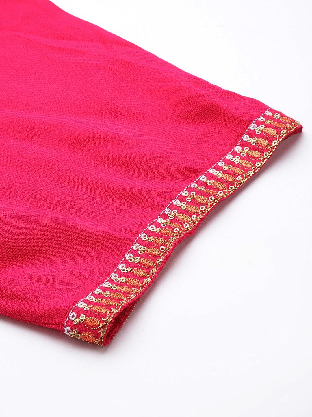 Varanga Women Pink Yoke Design Sequinned Pure Cotton Kurta with Trousers & With Dupatta - Indiakreations