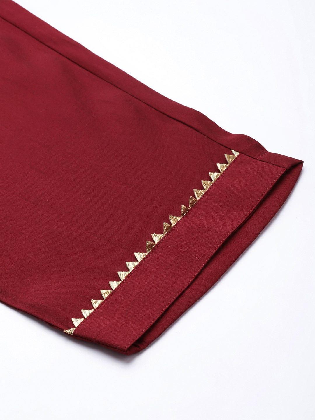 Varanga maroon embroidered kurta paired with tonal bottom and plain chiffon dupatta - Indiakreations