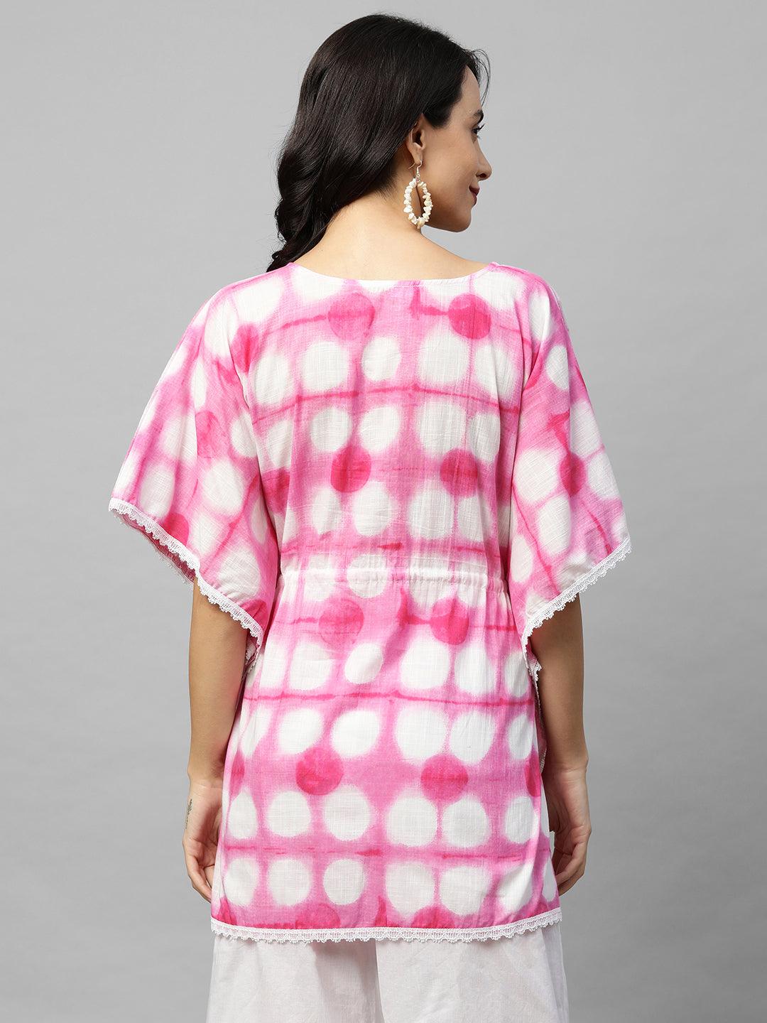 Tie-dye Printed Short Kaftan Top – Pink - Indiakreations