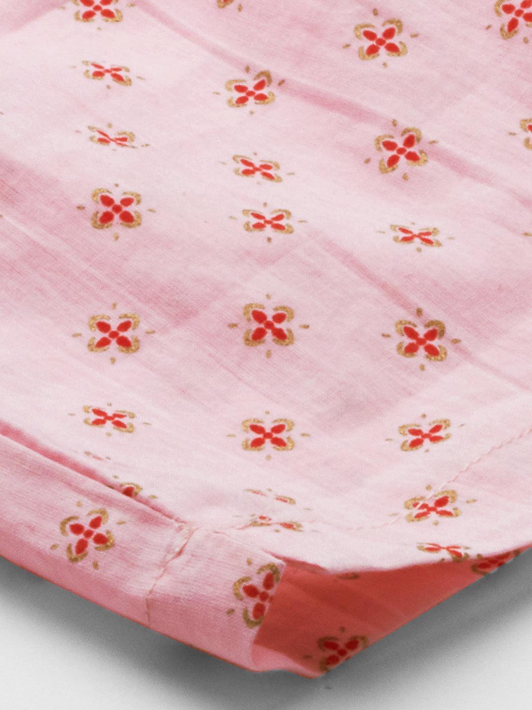 Floral Printed Kurta & Dupatta with Printed Pant - Pastel Pink - Indiakreations