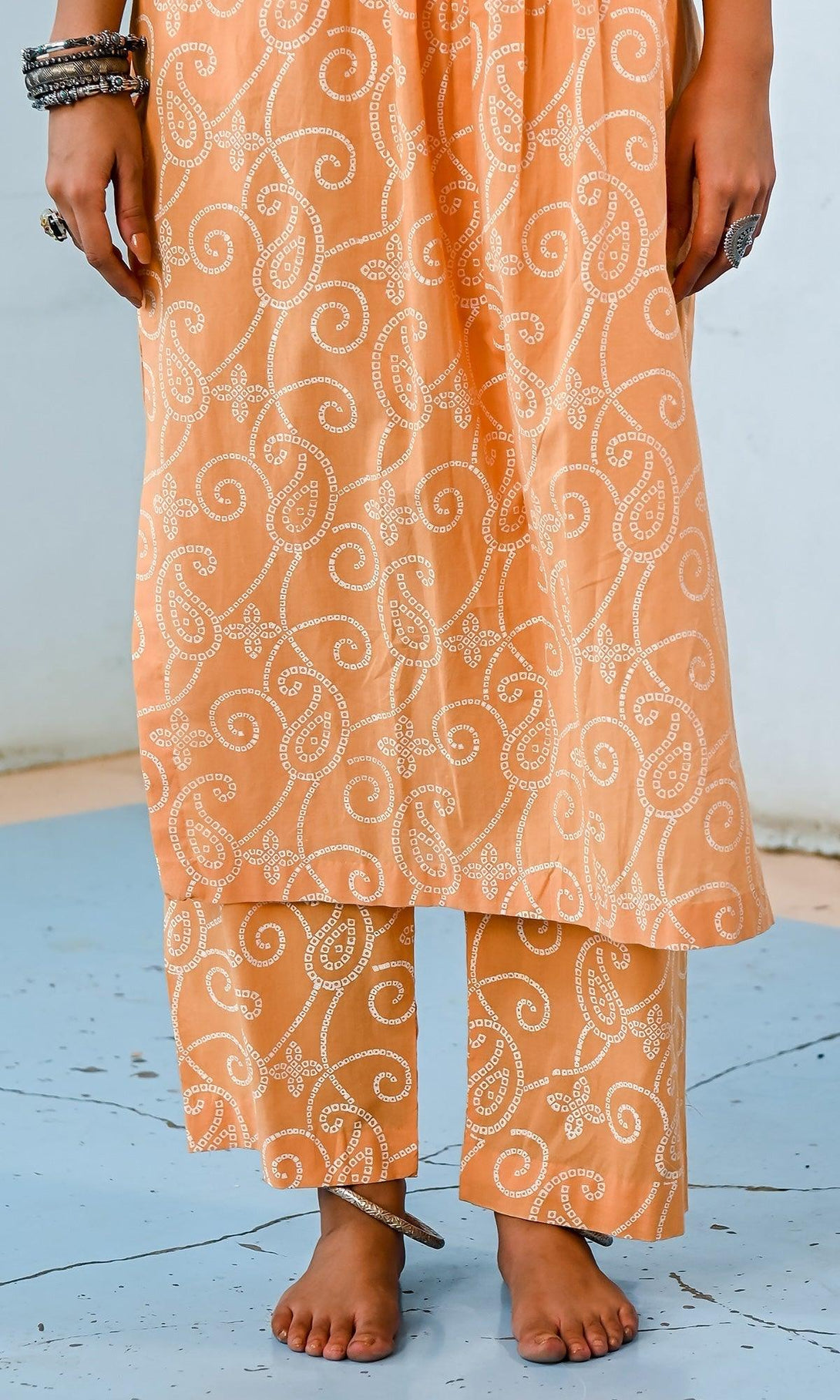 Zahrah 2.0 Orange yoke kurta set - set of 3 - Indiakreations