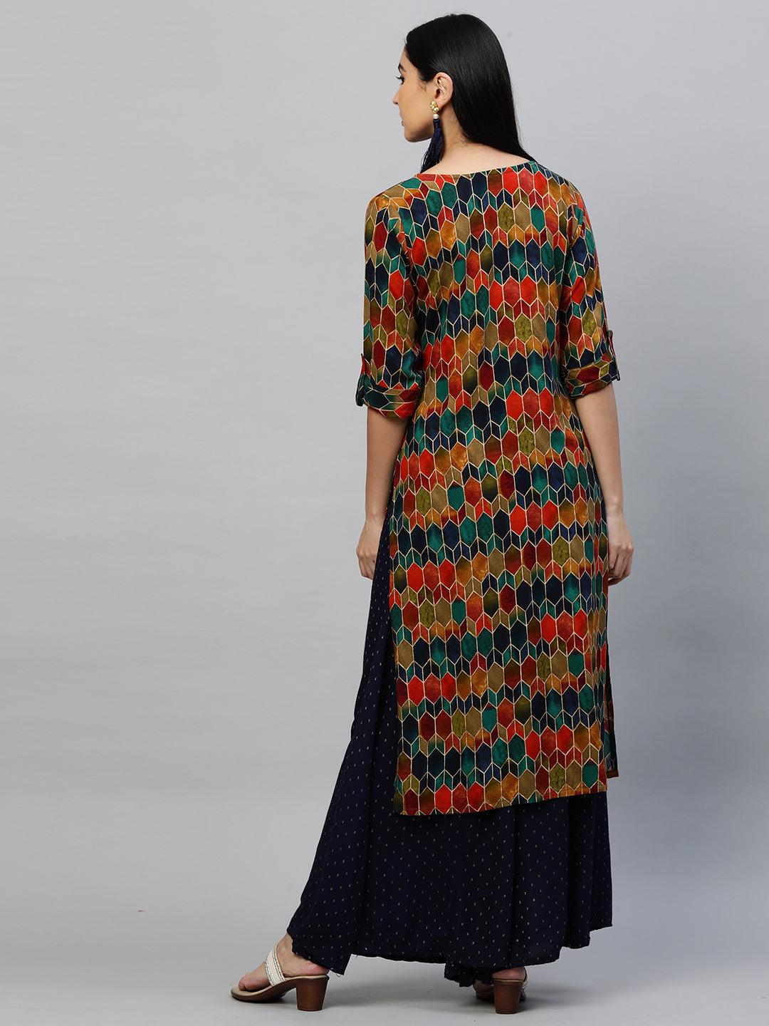 Ethnic Colorful Printed Straight Kurta - Multi - Indiakreations