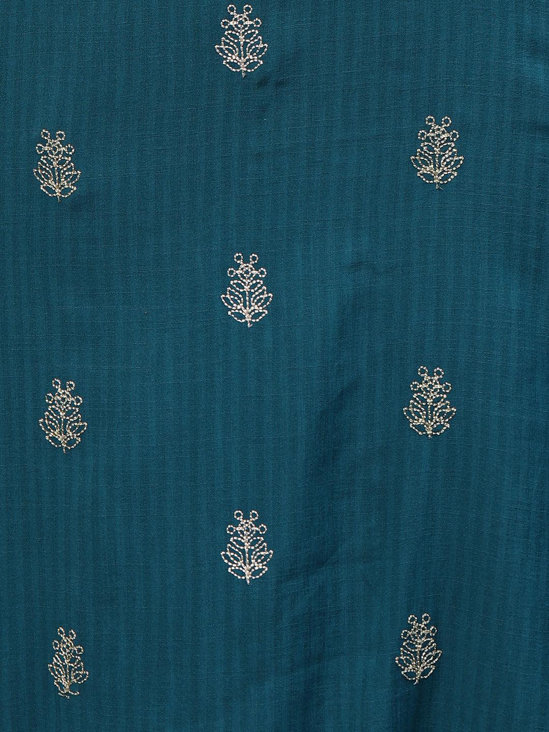 Ethnic Floral Embroidered Kurta & Pant – Teal Blue - Indiakreations