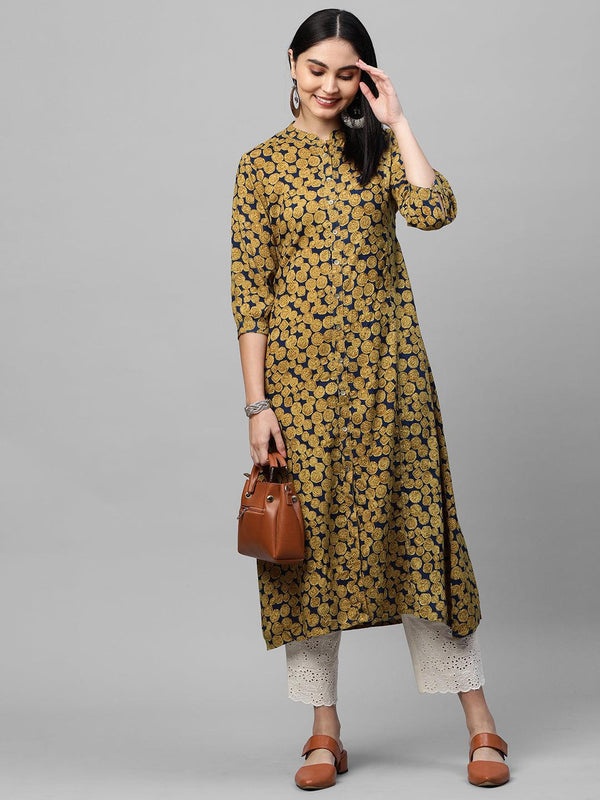 Abstract Printed A-Line Kurta - Multi - Indiakreations