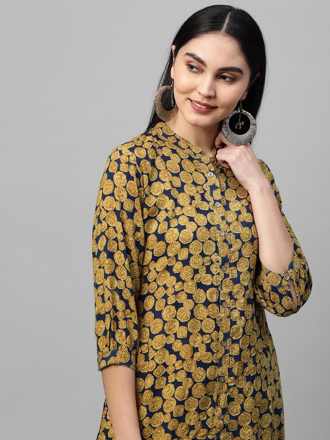 Abstract Printed A-Line Kurta - Multi - Indiakreations