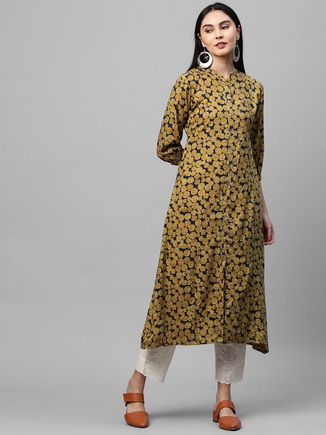 Abstract Printed A-Line Kurta - Multi - Indiakreations