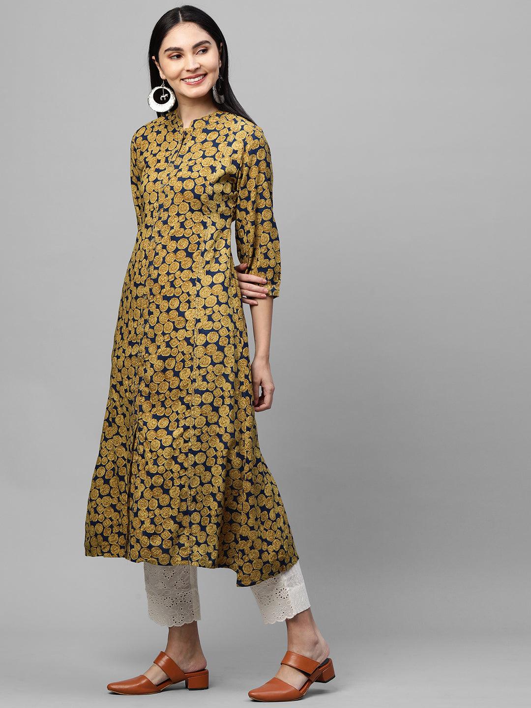 Abstract Printed A-Line Kurta - Multi - Indiakreations