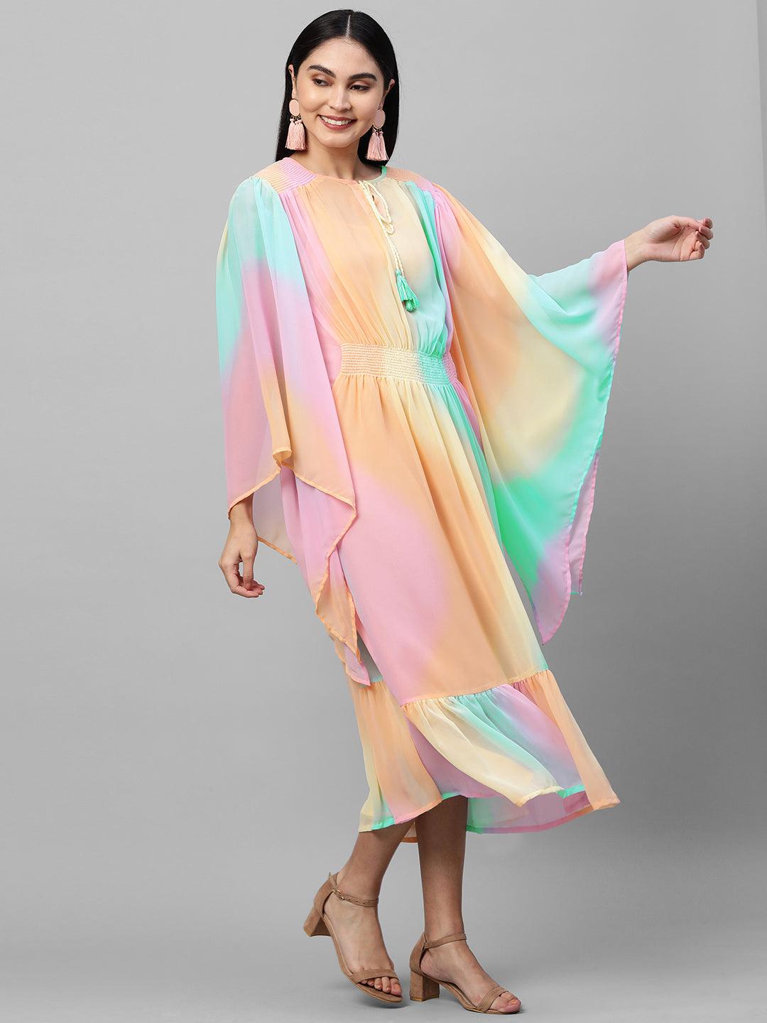 Colorful Ombre Printed Kaftan Style Maxi Dress - Multi - Indiakreations