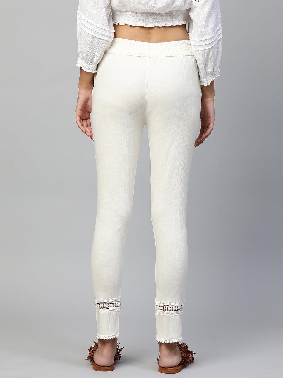 Body Fitted Lycra Ankle Leggings - Off White - Indiakreations