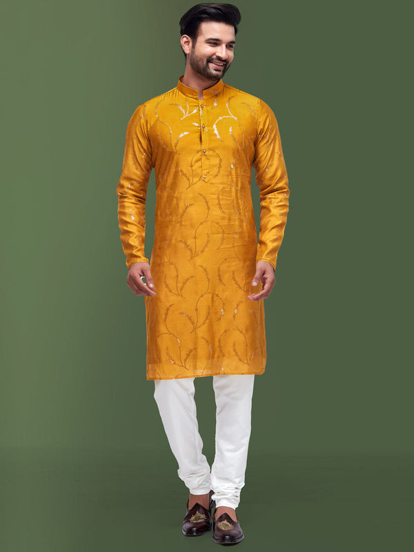 Mango Yellow Men's Medium Length Stylish Kurta