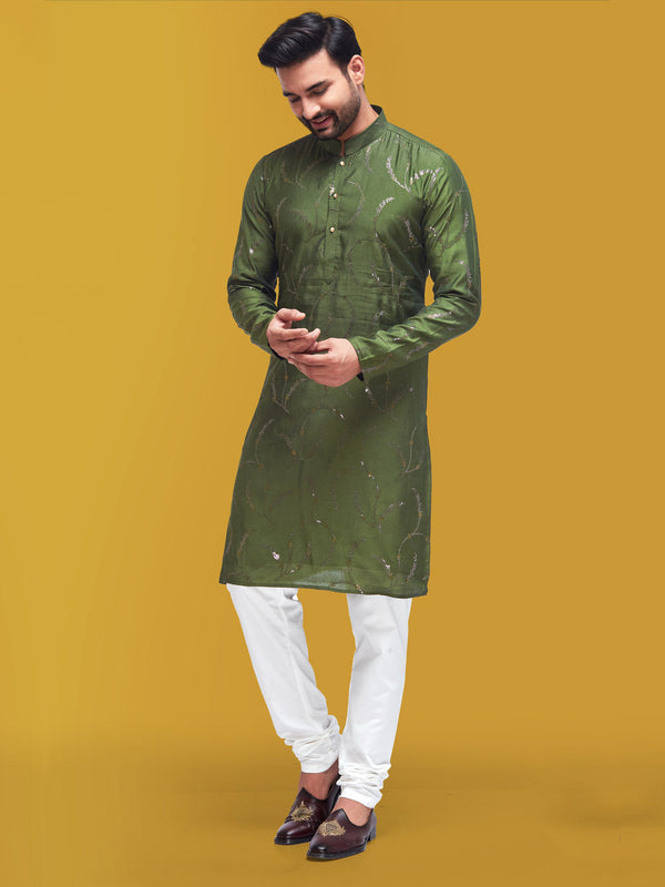 Simple Yet Classy Green Cotton Silk Kurta for Men