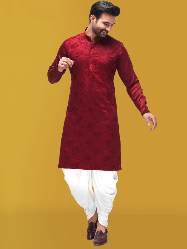 Red Coloured Men's Kurta in Cotton Silk with Elevated Designs