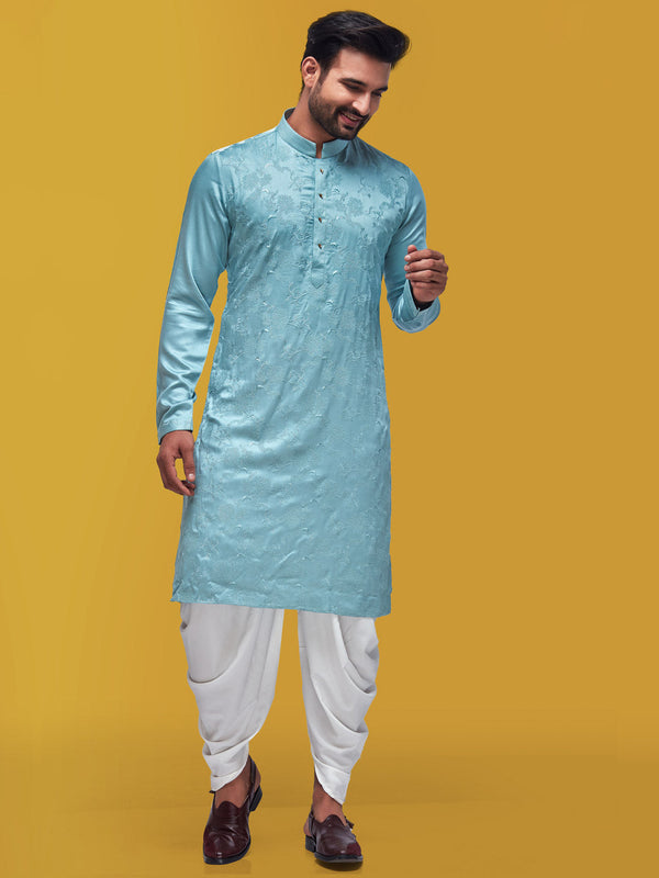 Blue Elegant Designer Men's Cotton Silk Kurta