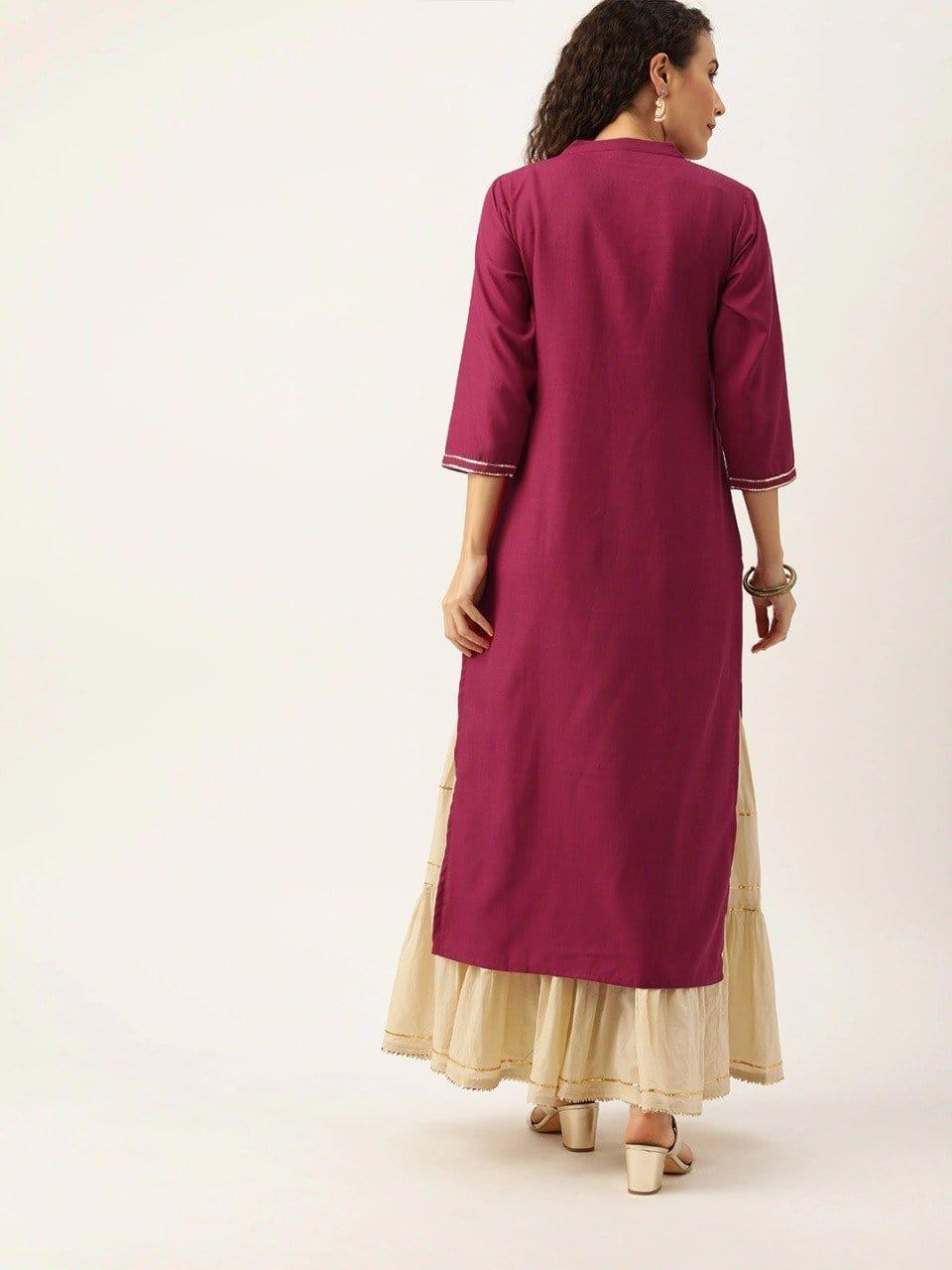 Magenta & Gold-Toned Yoke Design Straight Kurta - Indiakreations