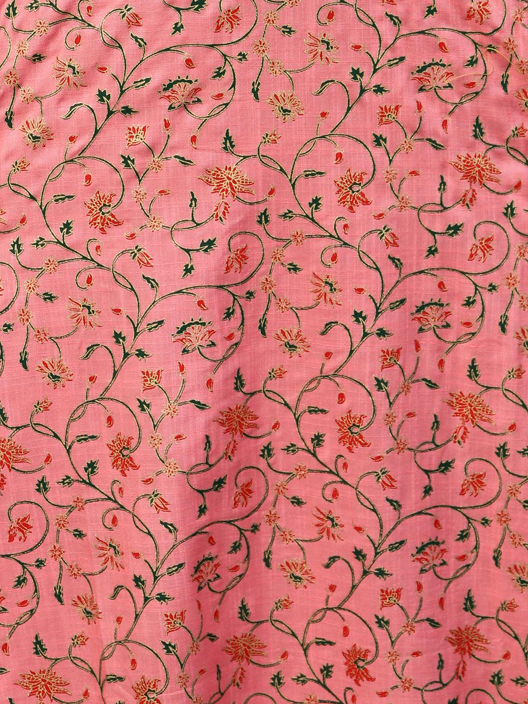 Floral Printed Kurta with Ethnic Dense Printed Jacket - Pink - Indiakreations