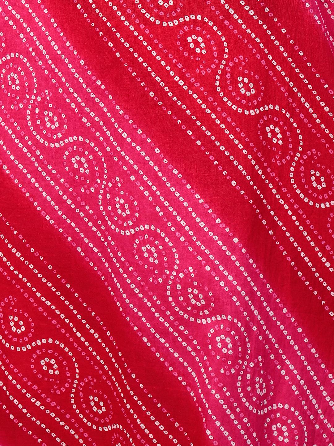 Bandhani Printed Kurta & Dupatta with Printed Pant - Rani Pink - Indiakreations