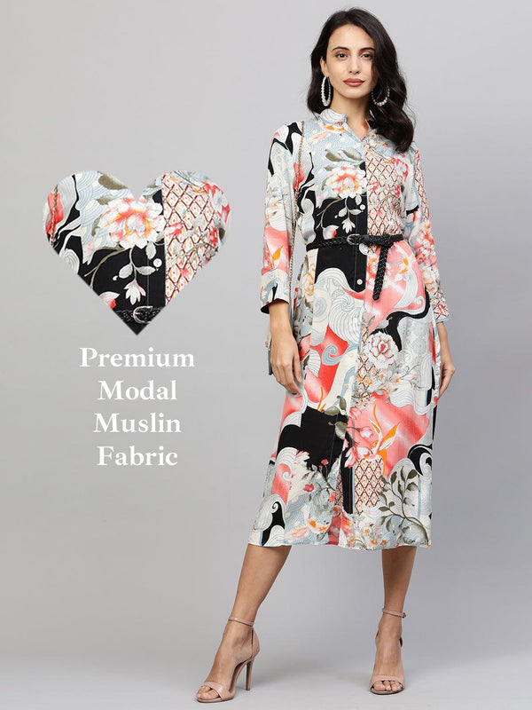 Dreamy Floral Printed A-Line Maxi Dress - Multi - Indiakreations