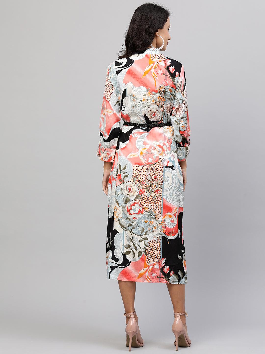 Dreamy Floral Printed A-Line Maxi Dress - Multi - Indiakreations