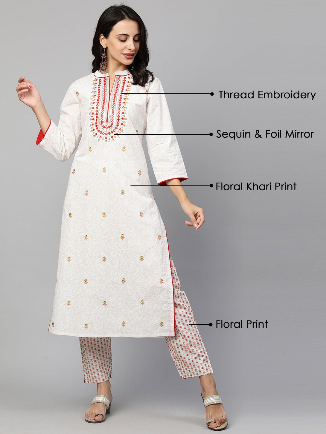 Floral Printed Kurta & Pants – White - Indiakreations